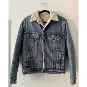 Levi's Vintage 80s Jean Jacket Sherpa Lined Snap Button 38R Denim Jacket Heavy